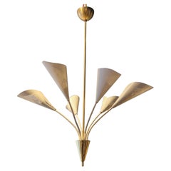Elegant Chandelier with six arms, shades in perforated metal, Midcentury Modern