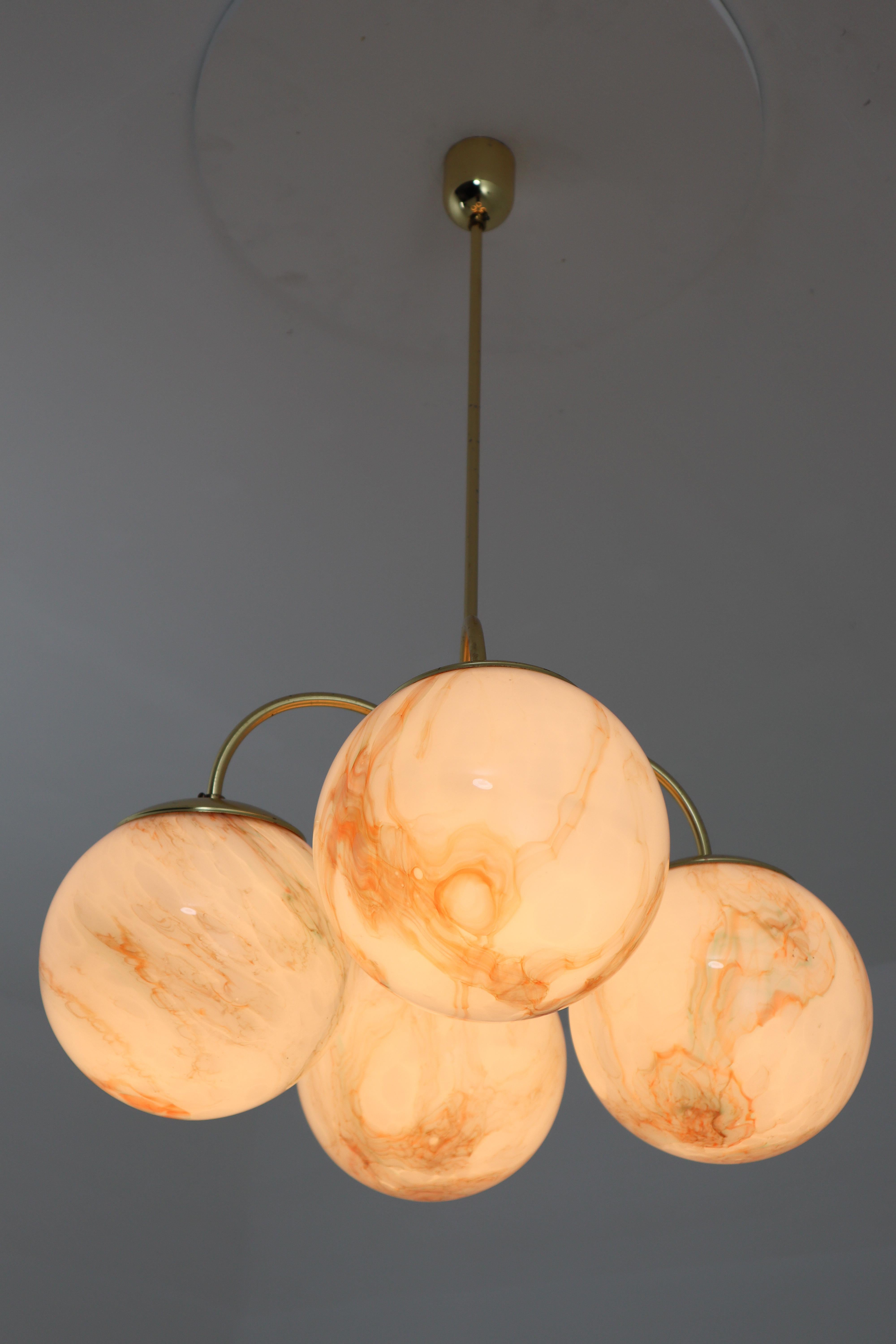 European Elegant Chandeliers with Brass Fixture and Marble Structure Art-Glass Globes
