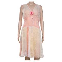 Elegant Chanel 100% Silk Pleated Dress with Rose Detail
