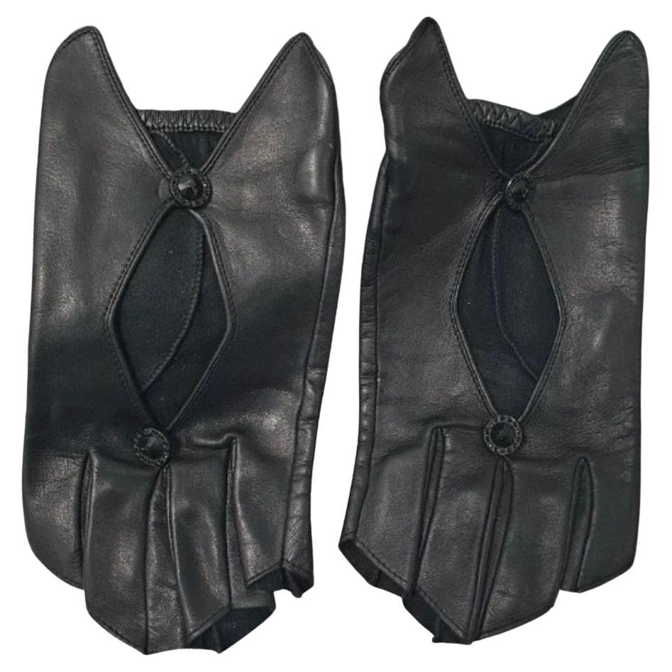 Elegante Chanel Schwarze Lederhandschuhe - Größe 8