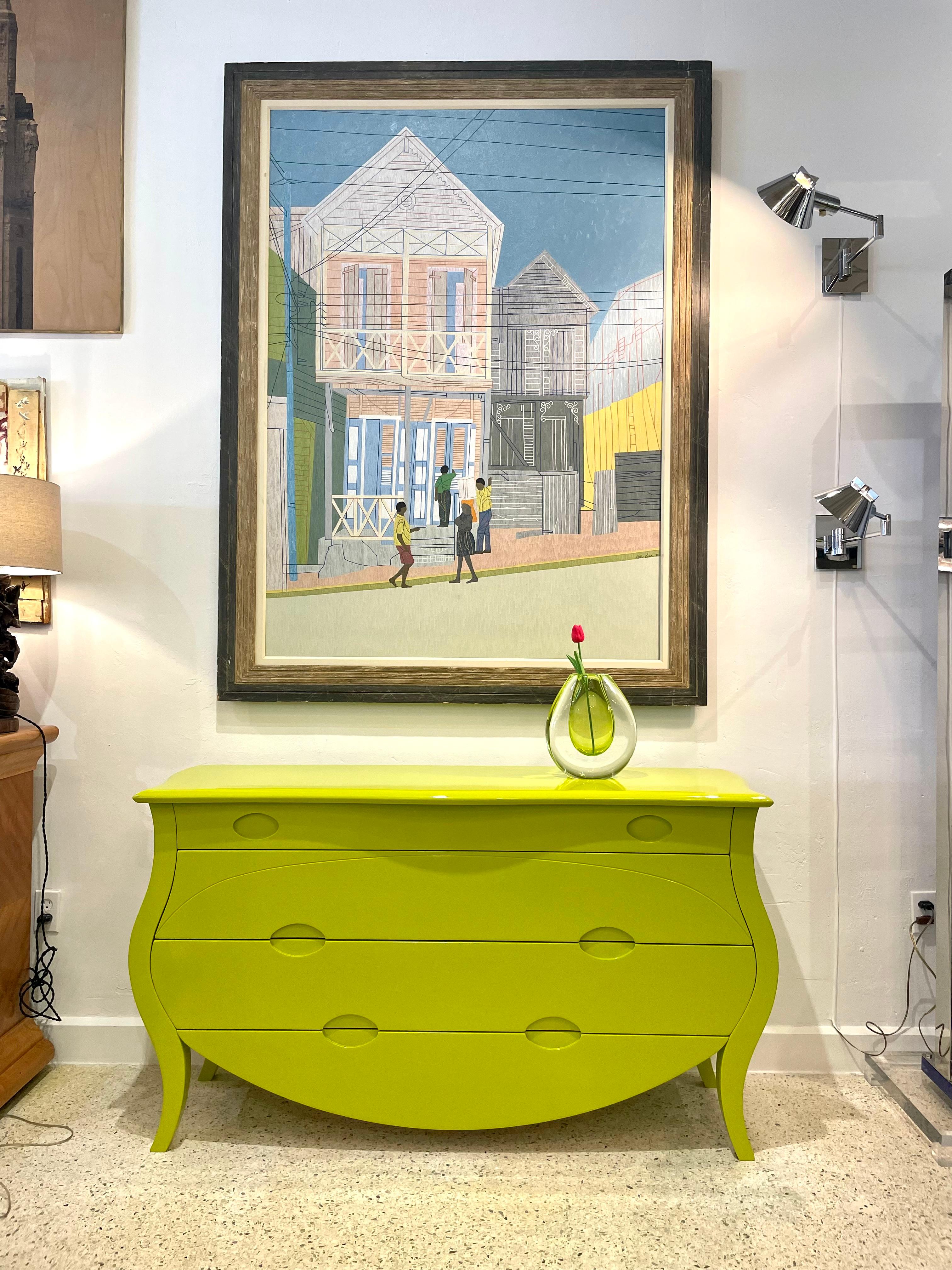 Elegant Chartreuse Bombay Style Commode/ Chest of Drawers For Sale 1