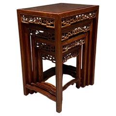 Elegant Chinese Nesting Tables Set of Four Carved Wood