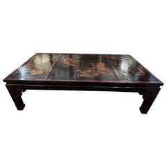 Elegant Chinoiserie Black & Gold Lacquer Coffee Table