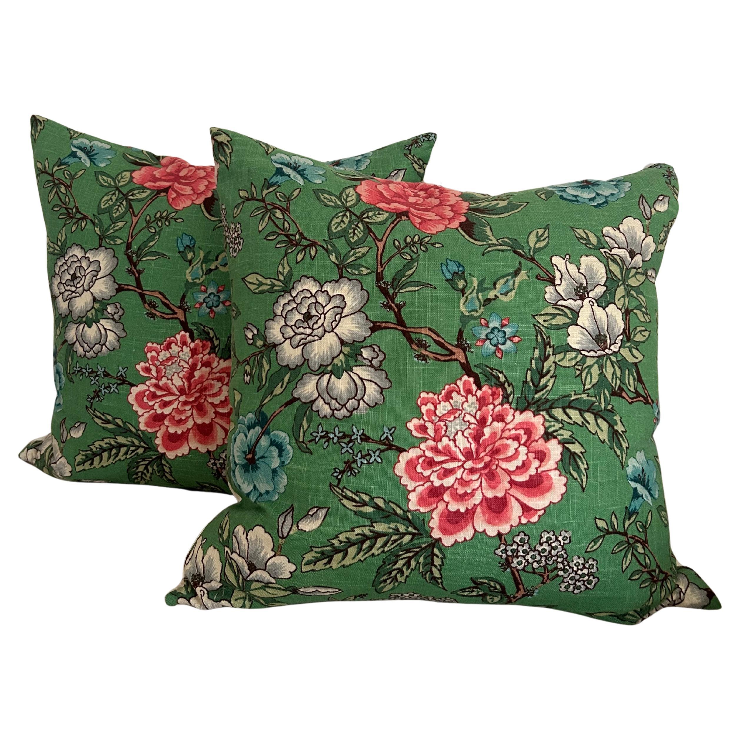 Elegant Chinoiserie Floral Pillows – 20x20, Duck Feather Fill