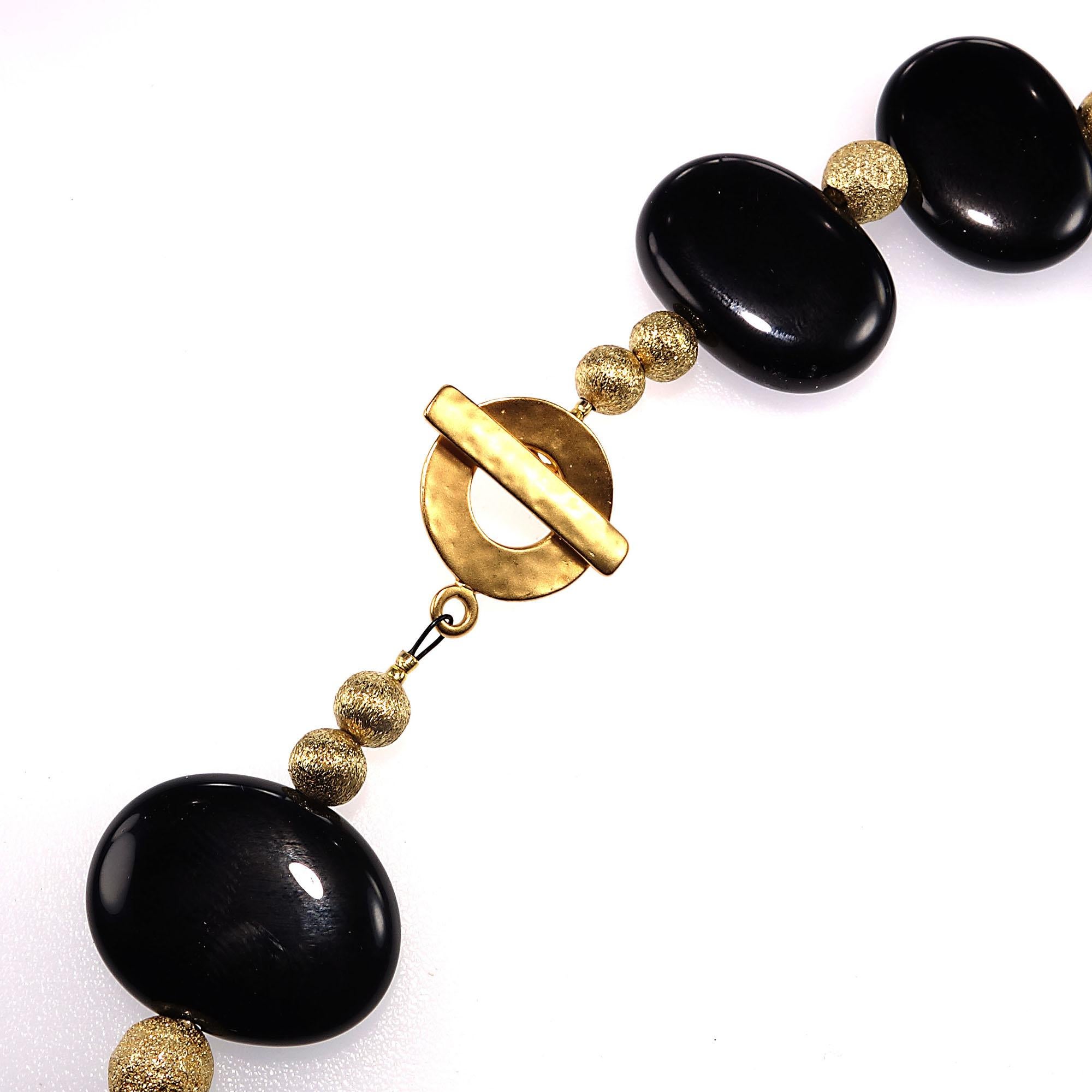Women's or Men's Elegant Choker Necklace of Black Onyx with Gold Accents