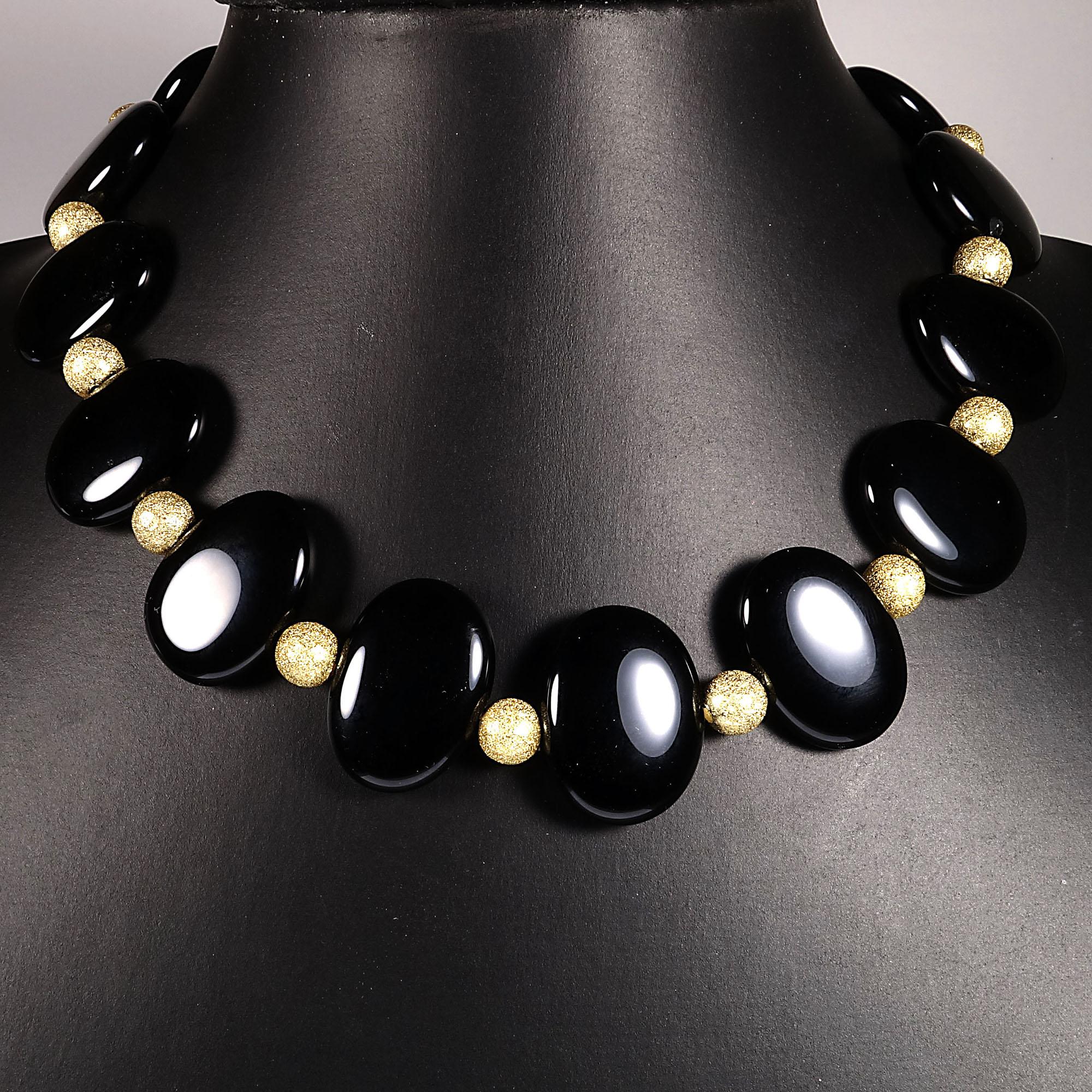 Elegant Choker Necklace of Black Onyx with Gold Accents 2