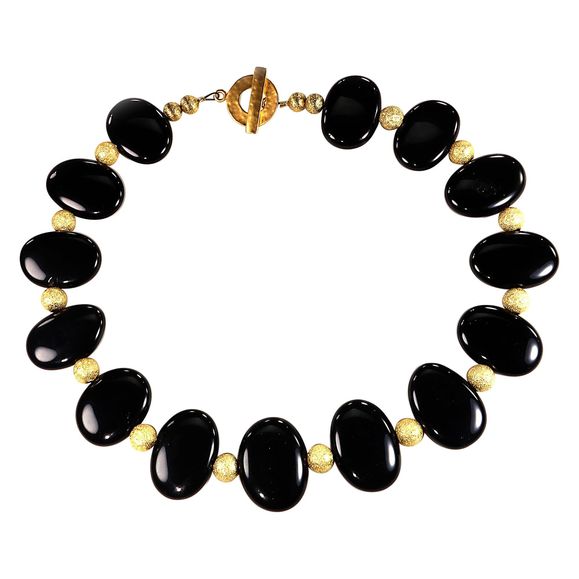 Elegant Choker Necklace of Black Onyx with Gold Accents