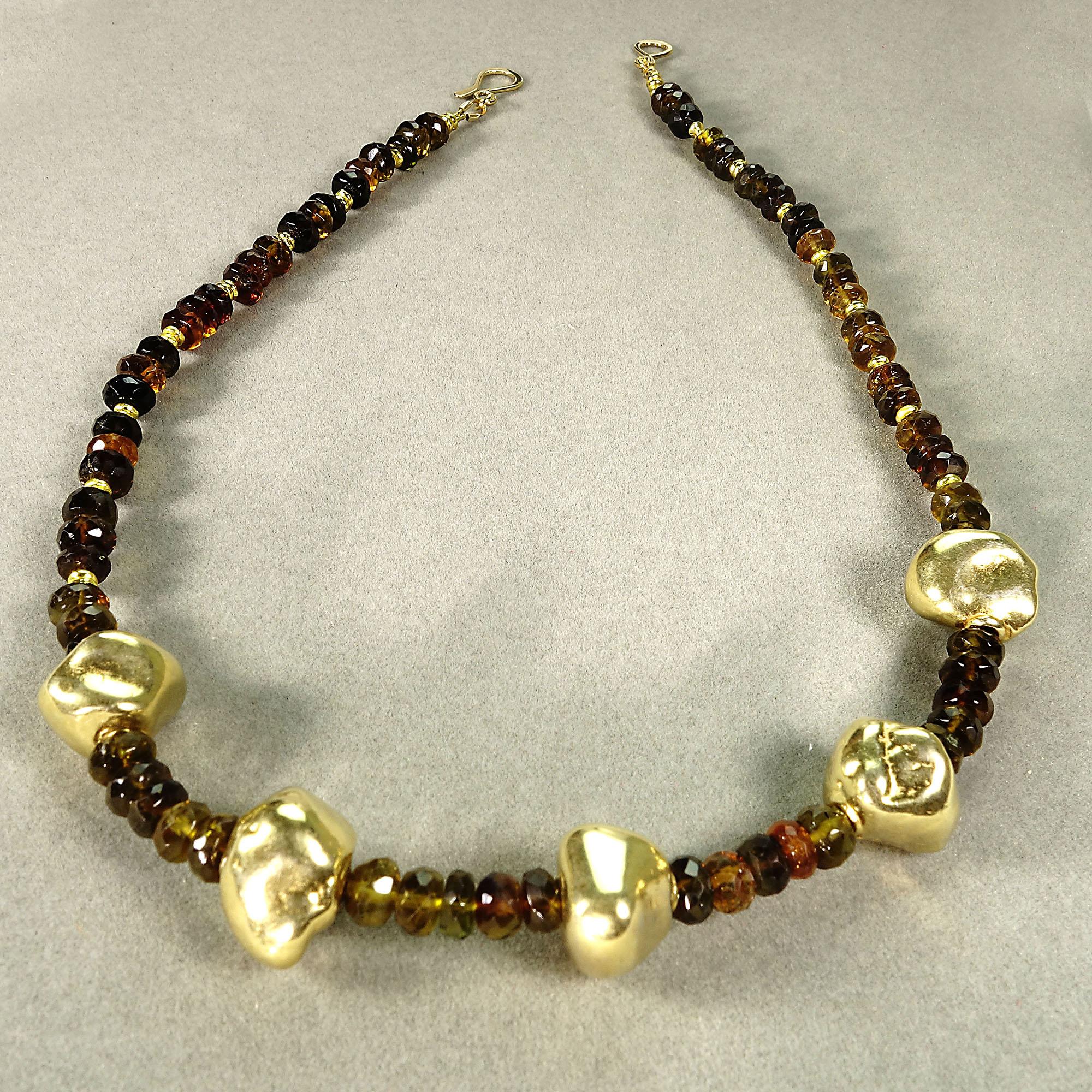 AJD Elegant 16 Inch Choker Necklace of Smoky Quartz and Golden Vermeil  Nuggets In New Condition For Sale In Raleigh, NC