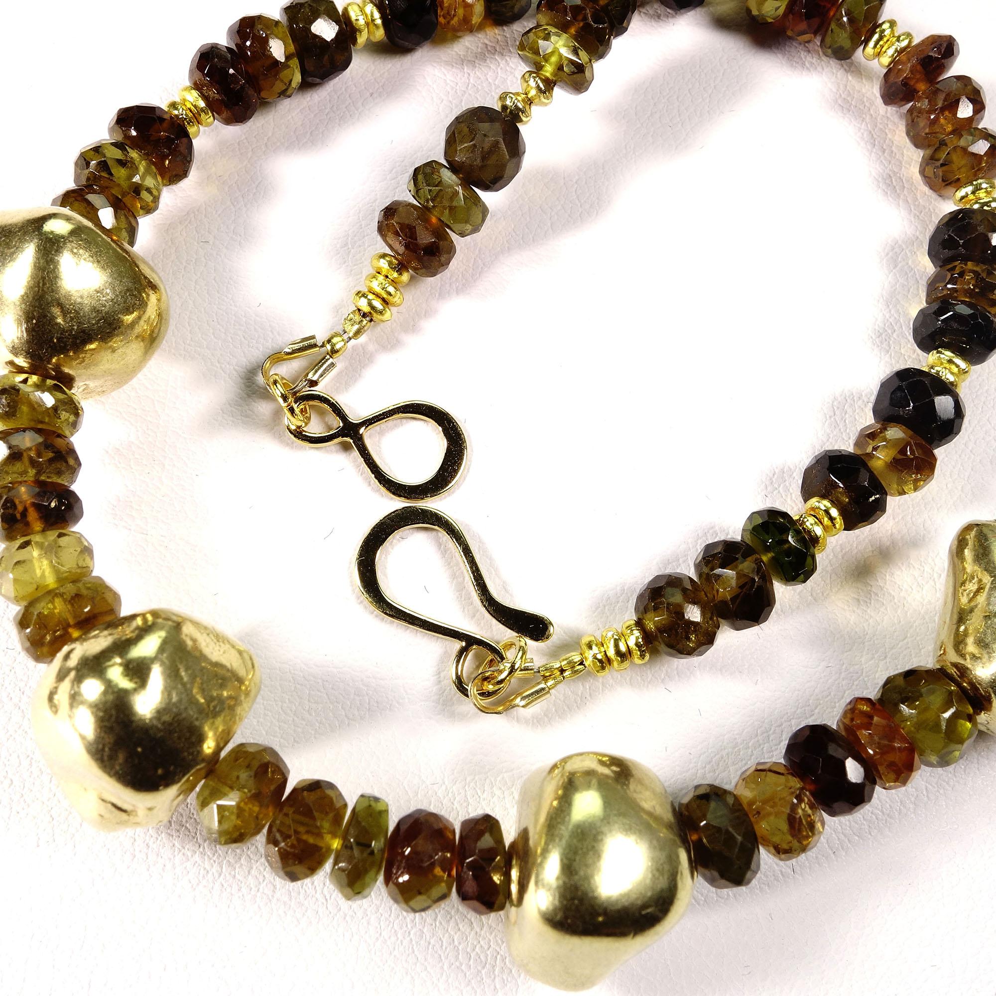 Contemporary AJD Elegant 16 Inch Choker Necklace of Smoky Quartz and Golden Vermeil  Nuggets For Sale