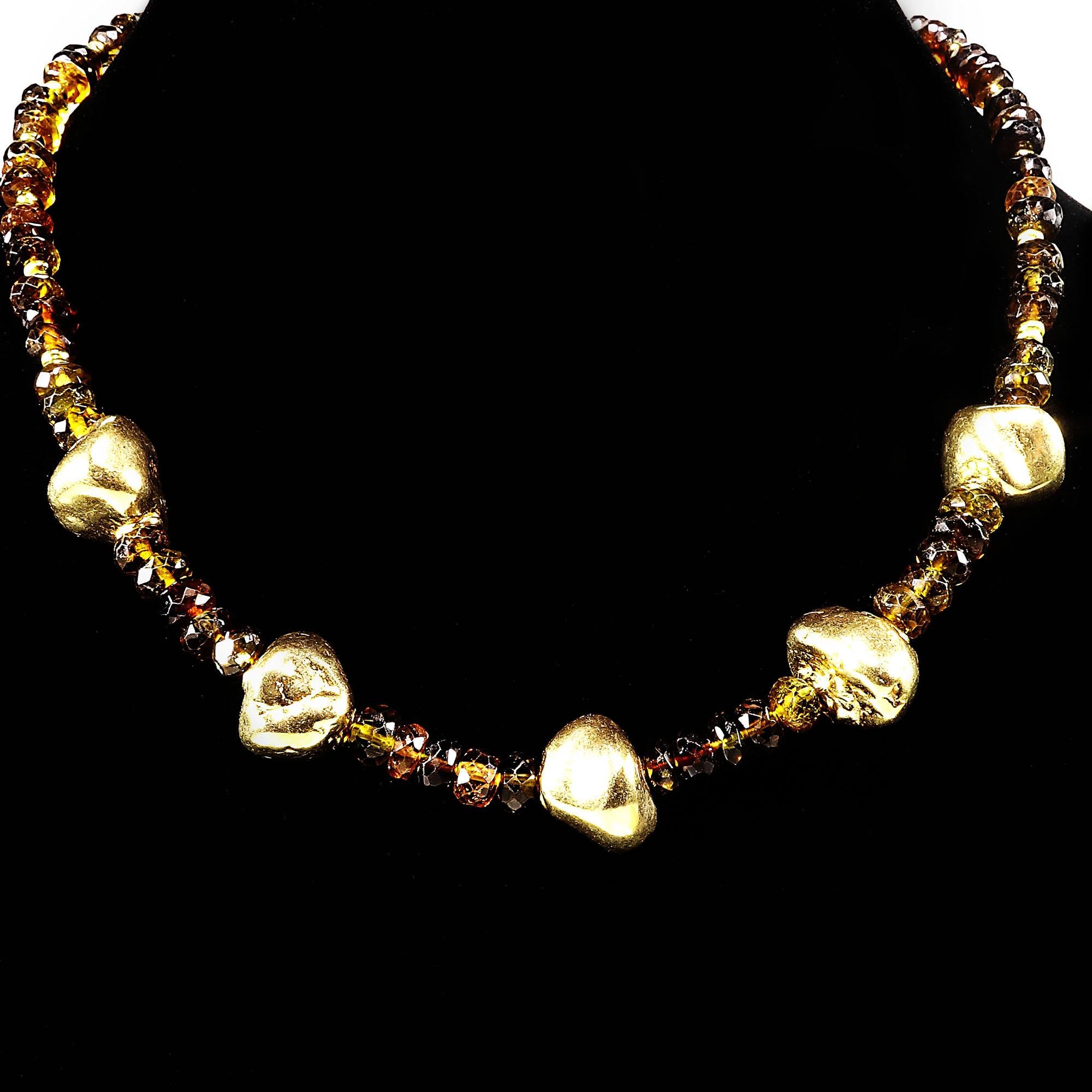 Bead AJD Elegant 16 Inch Choker Necklace of Smoky Quartz and Golden Vermeil  Nuggets For Sale
