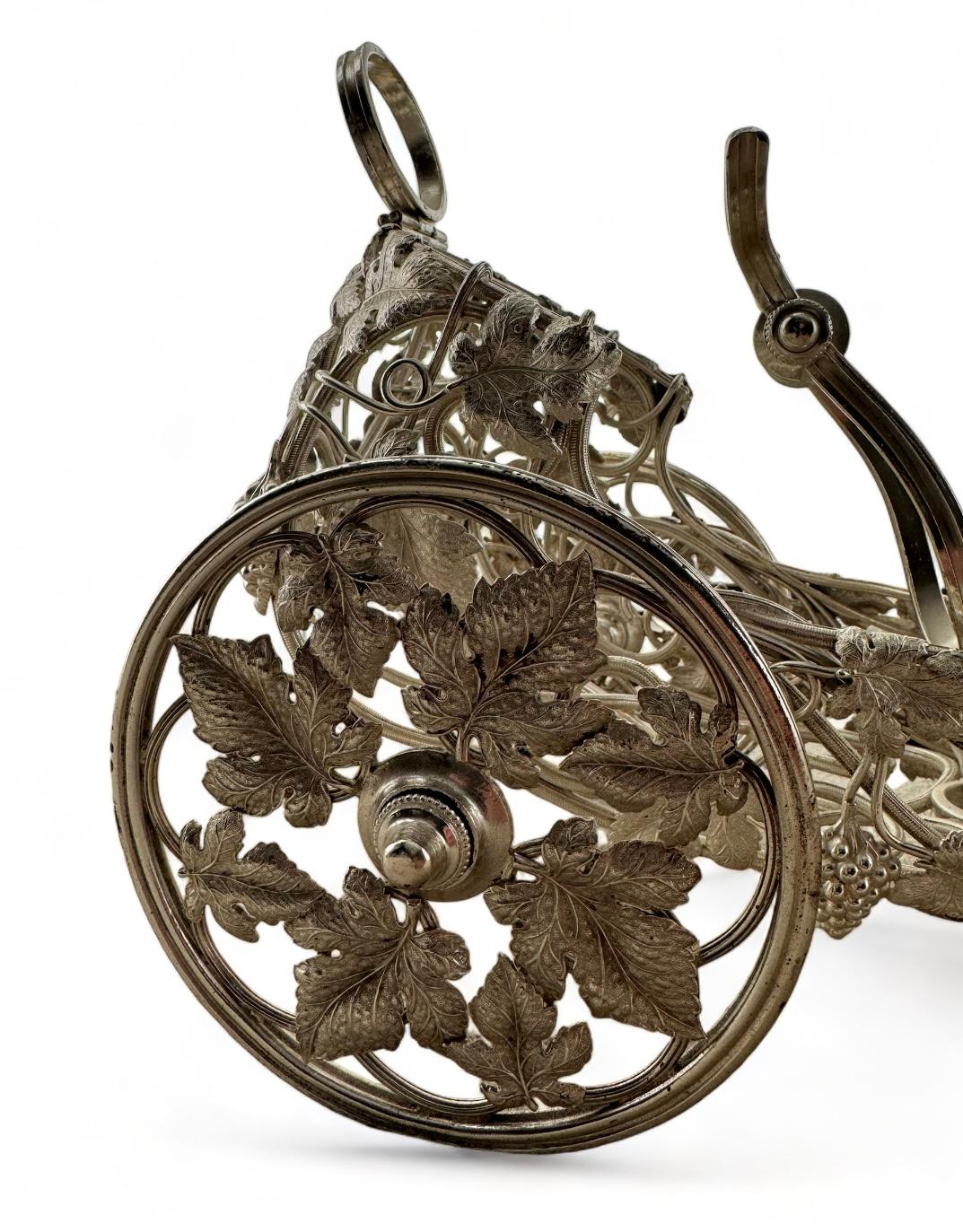 Metalwork Elegant Christofle Wine Cart with Grape Leaf Motif
