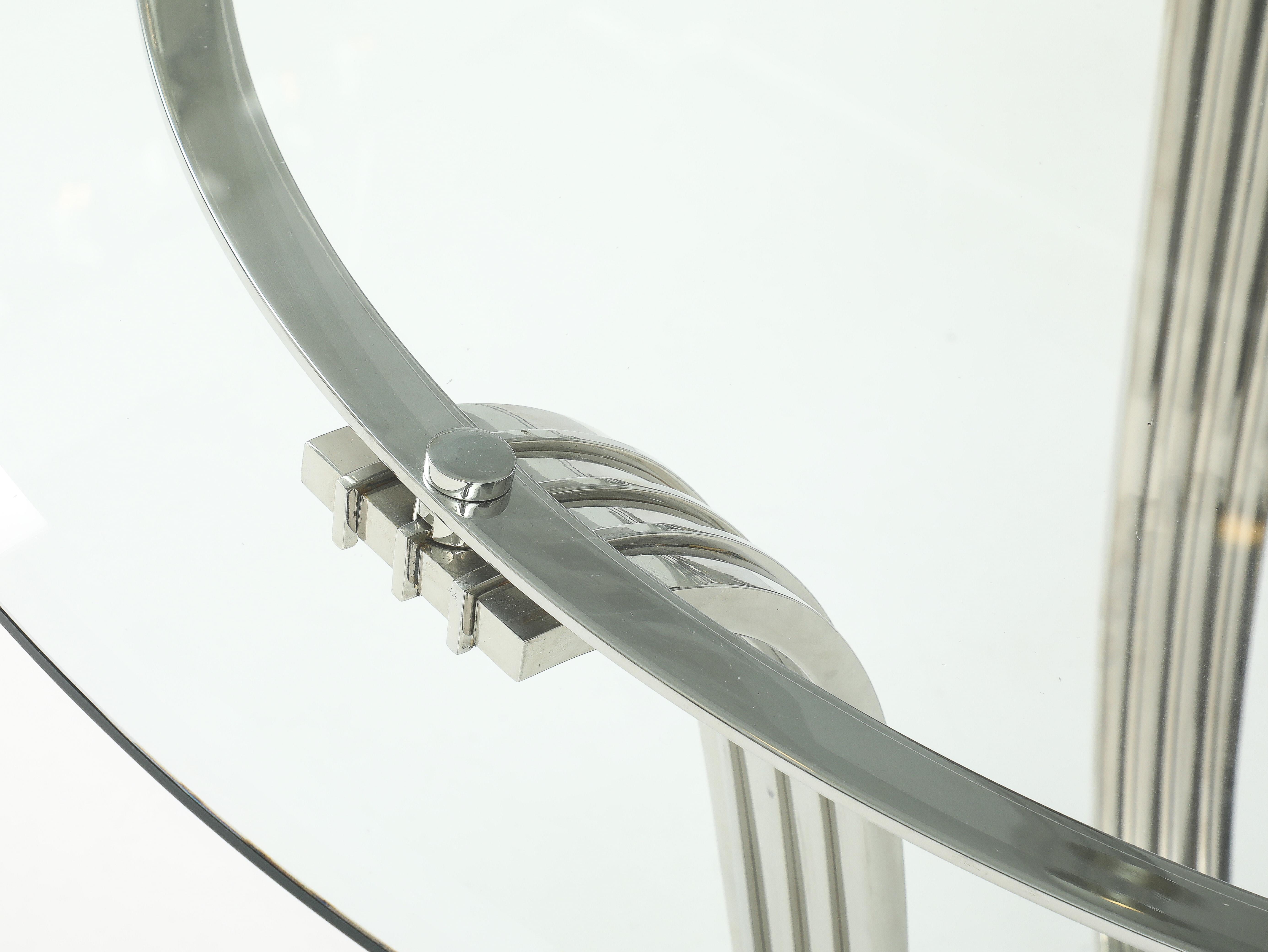 Glass Elegant Chrome Tulip Table Possibly by Karl Springer. For Sale