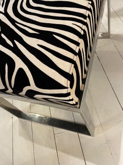 Elegant Chromed Metal Stool Covered With A Zebra Fabric, Italy 1980.