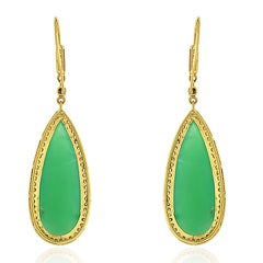 Elegant Chrysoprase and Diamond Pear-Drop Earrings in 18k Gold