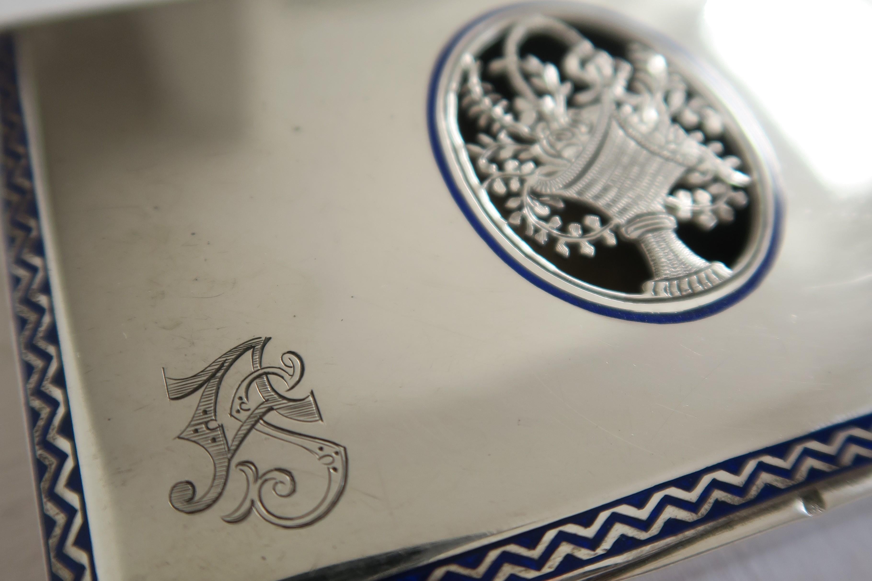 Austrian Elegant Cigarette Box Silver and Enamel with Bouquet Motif For Sale