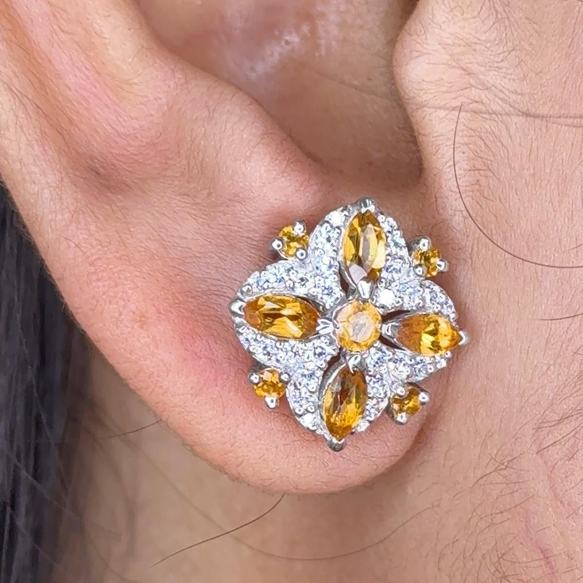 Citrine Birthstone Floral Silver Stud Earrings in sterling silver to make a statement with your look. You shall need stud earrings to make a statement with your look. These earrings create a sparkling, luxurious look featuring, marquise, round cut