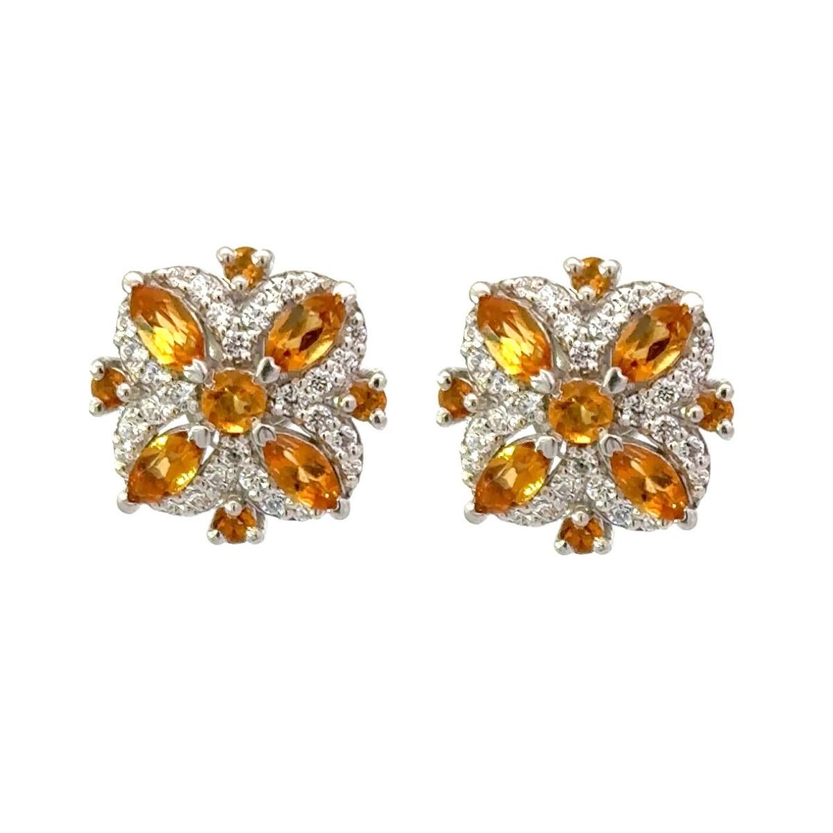 Elegant Citrine Birthstone Floral Silver Stud Earrings for Mother's Day Gift For Sale 1