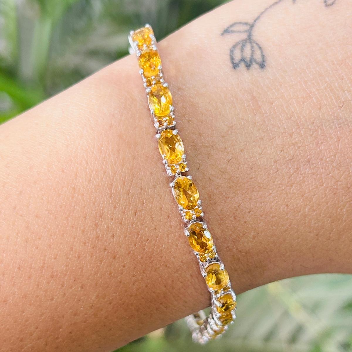 Elegant Citrine Tennis Bracelet in 925 Sterling Silver Gift for Daughter For Sale 5