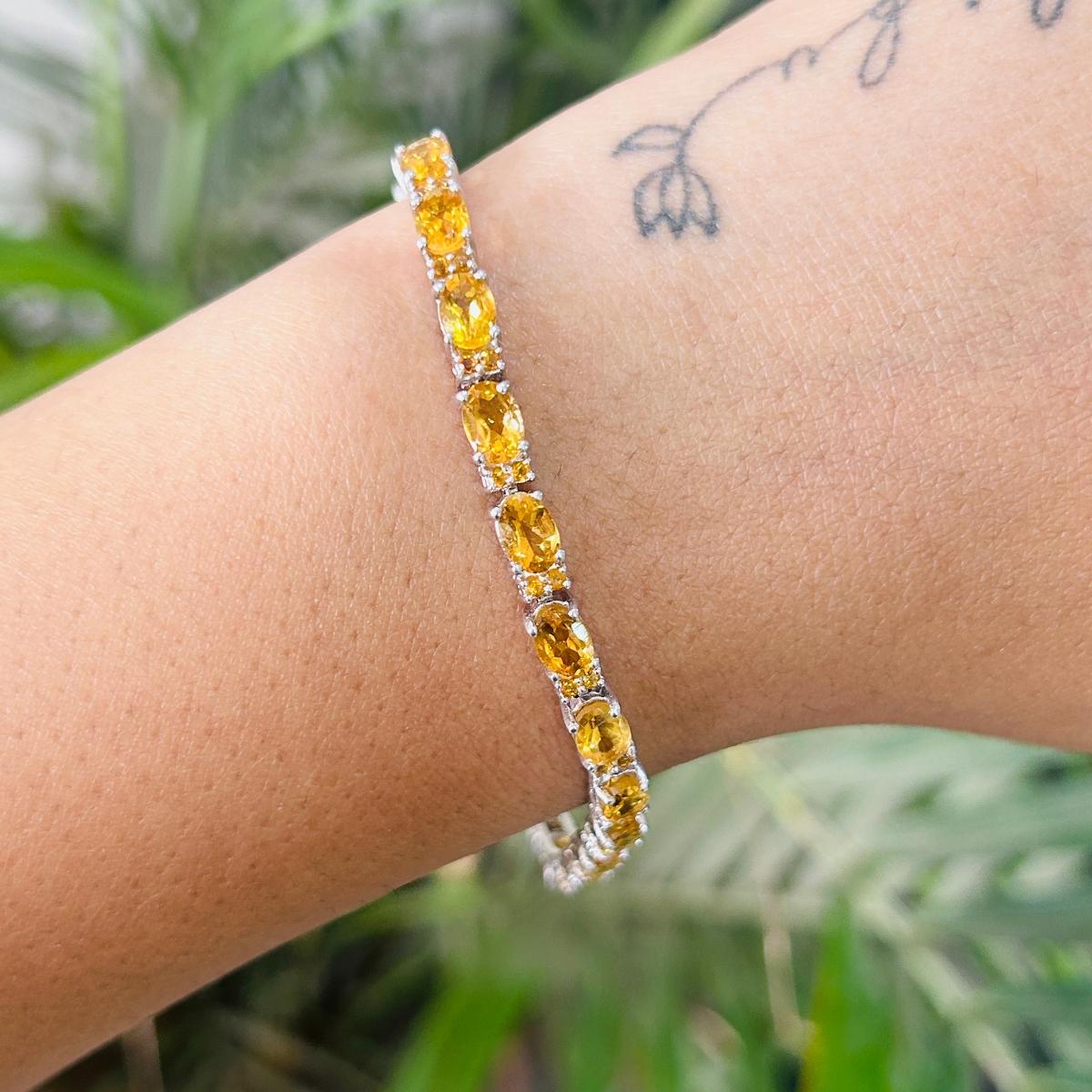 Elegant Citrine Tennis Bracelet in 925 Sterling Silver Gift for Daughter For Sale 6