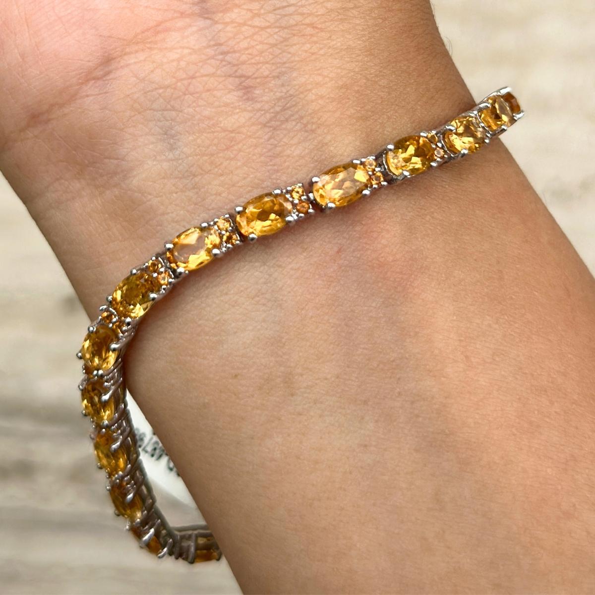 Elegant Citrine Tennis Bracelet in 925 Sterling Silver Gift for Daughter For Sale 4