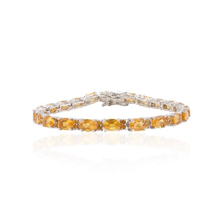 Modern Elegant Citrine Tennis Bracelet in 925 Sterling Silver Gift for Daughter For Sale
