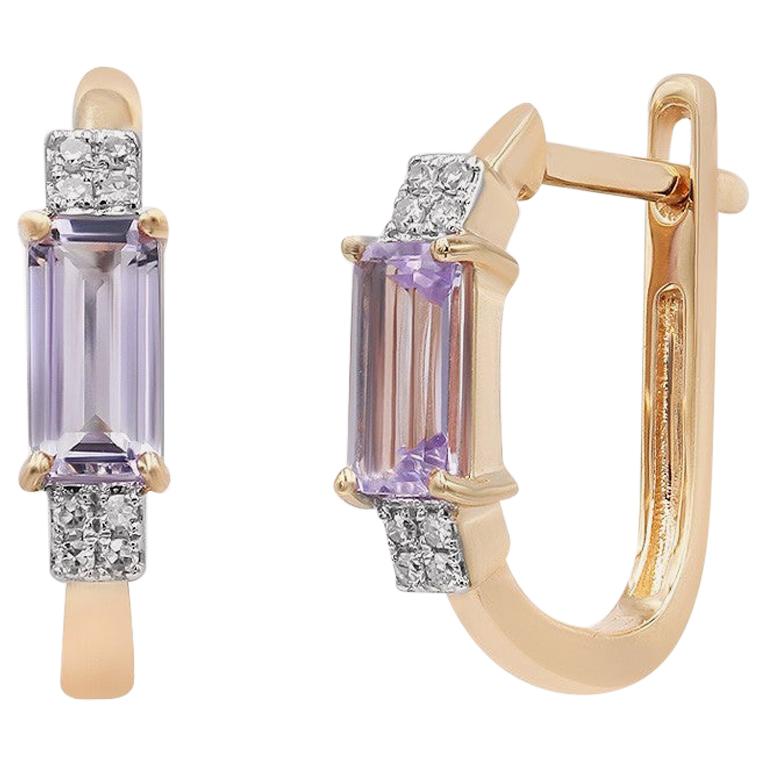 Elegant Classic Combination Amethyst Diamond Pink Gold Earrings