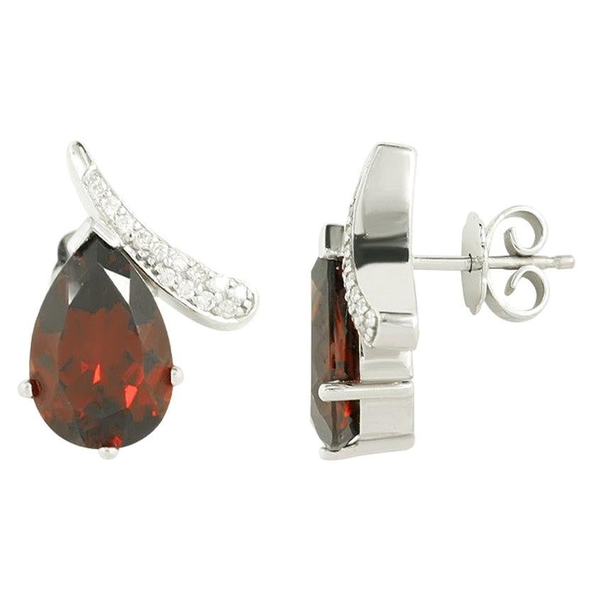 Elegant Classic Combination Garnet Diamond White Gold Earrings