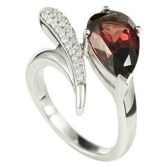 Elegante Combinación Clásica Granate Diamante Anillo Oro Blanco