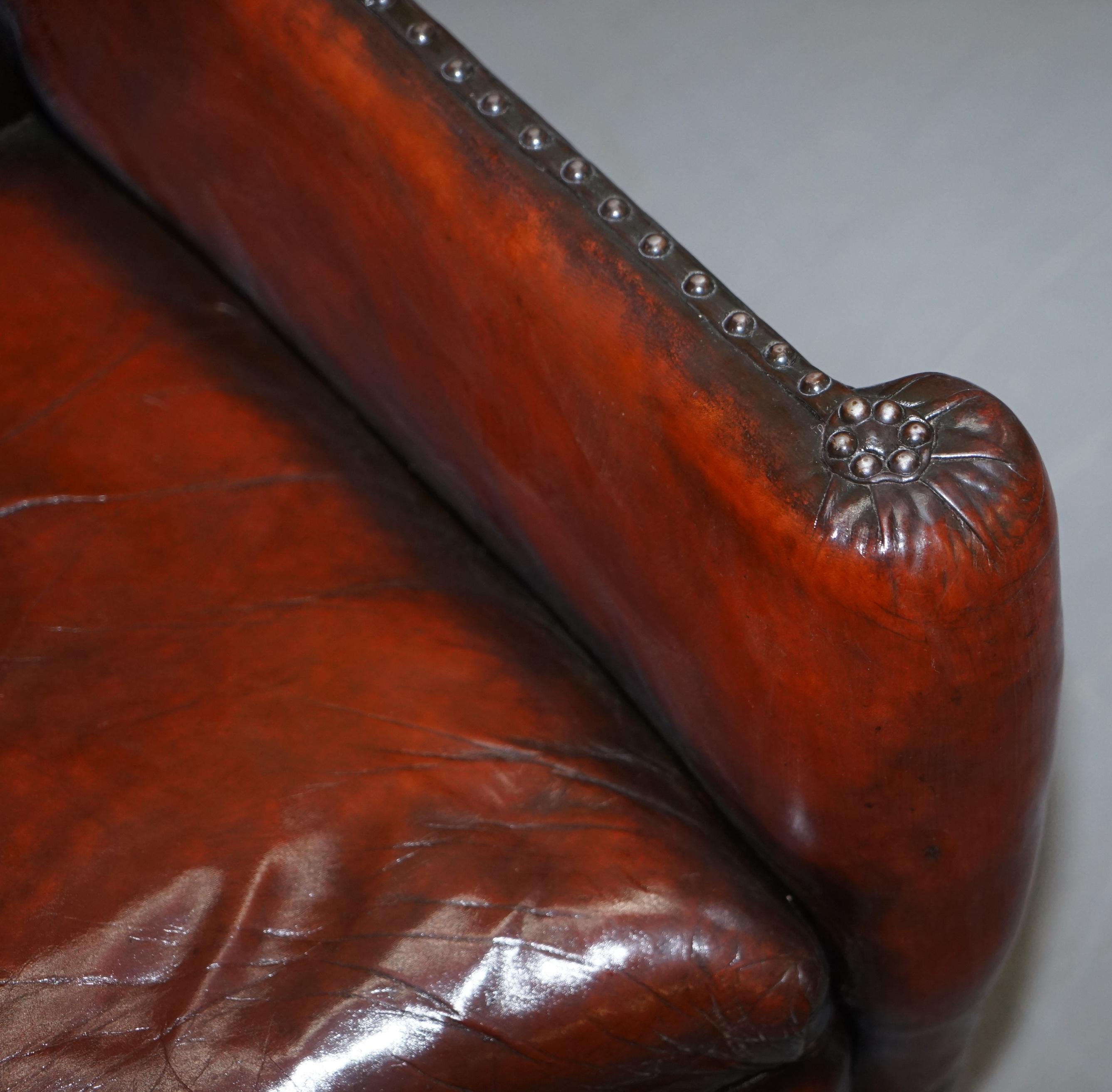 Elegant Classic Fully Restored Edwardian Brown Leather Club Wingback Armchair 2