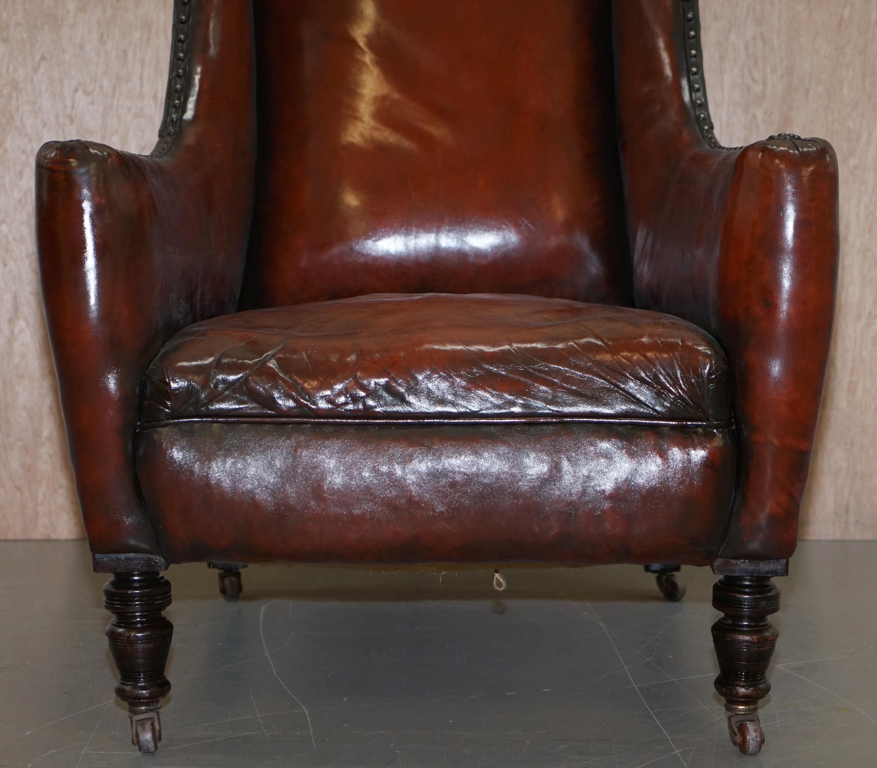 Elegant Classic Fully Restored Edwardian Brown Leather Club Wingback Armchair 3