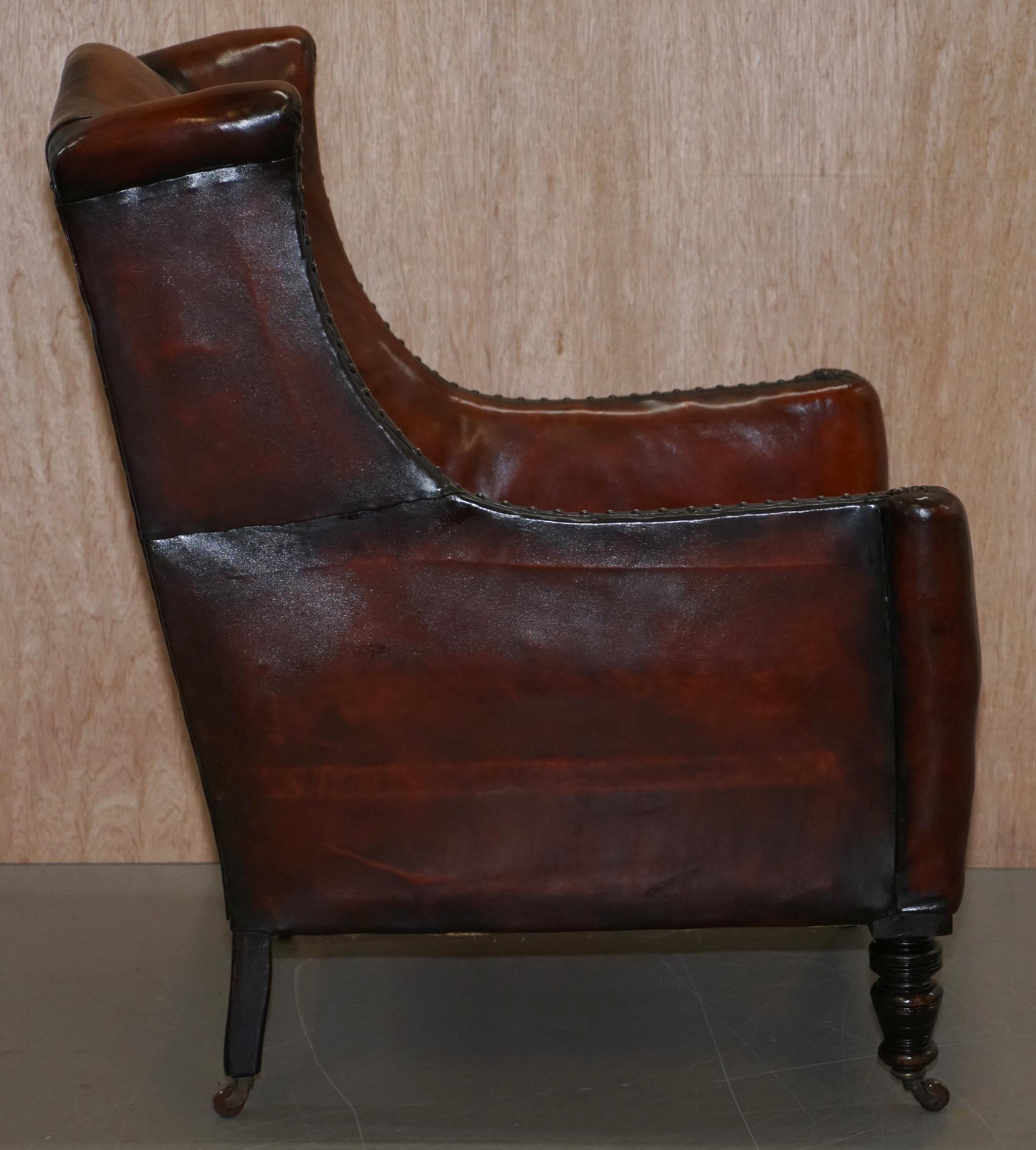 Elegant Classic Fully Restored Edwardian Brown Leather Club Wingback Armchair 6