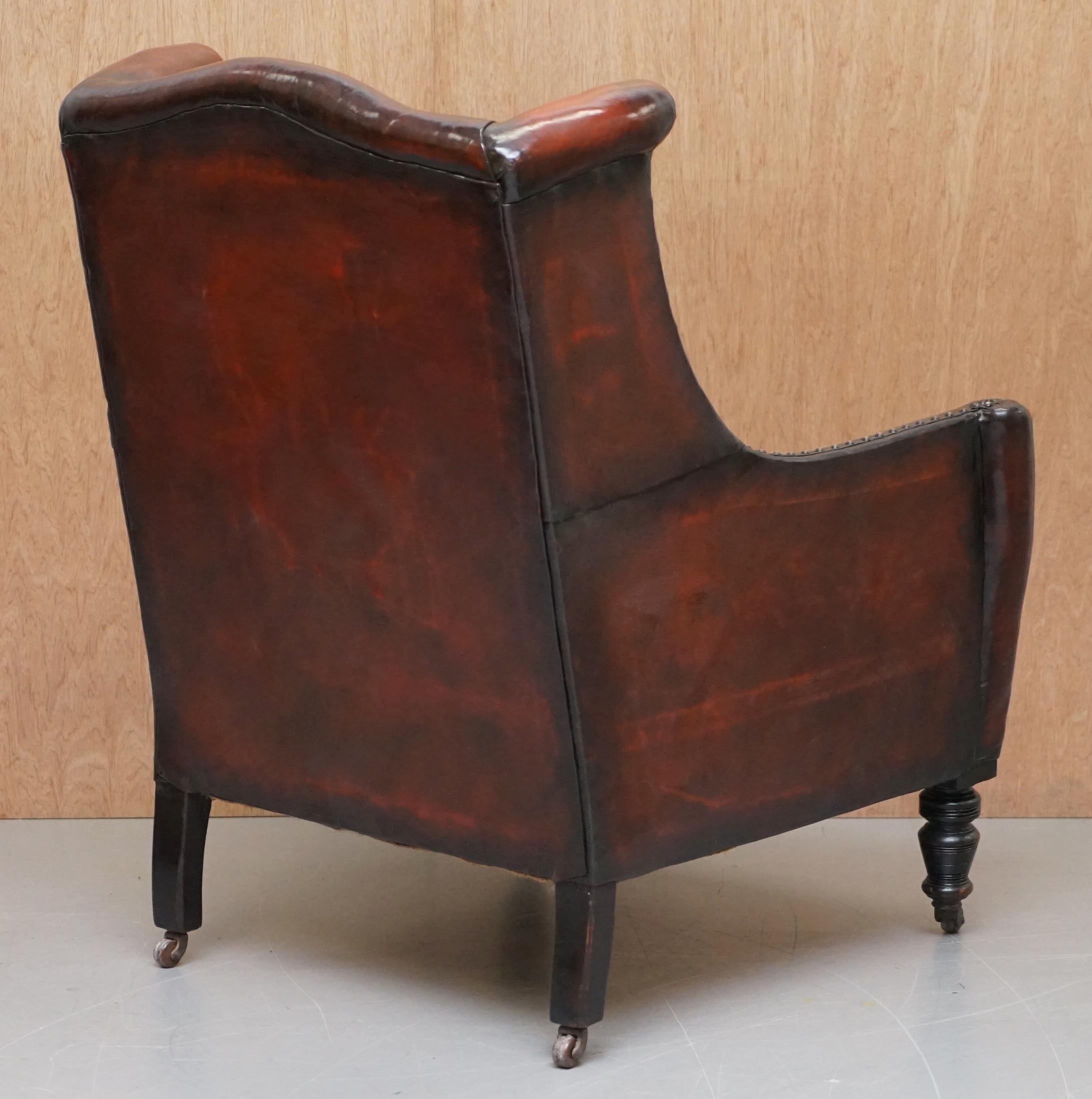 Elegant Classic Fully Restored Edwardian Brown Leather Club Wingback Armchair 7