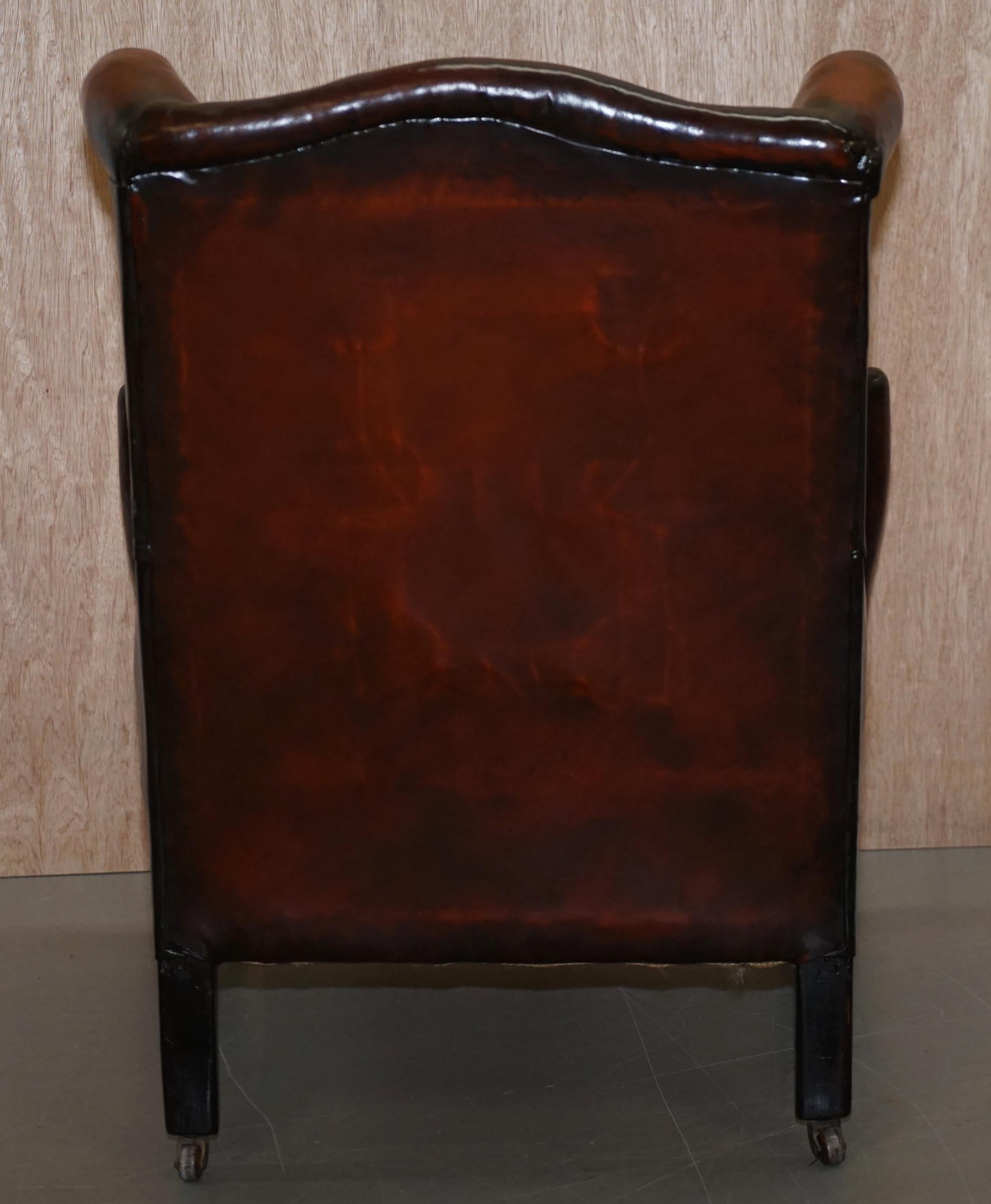 Elegant Classic Fully Restored Edwardian Brown Leather Club Wingback Armchair 8
