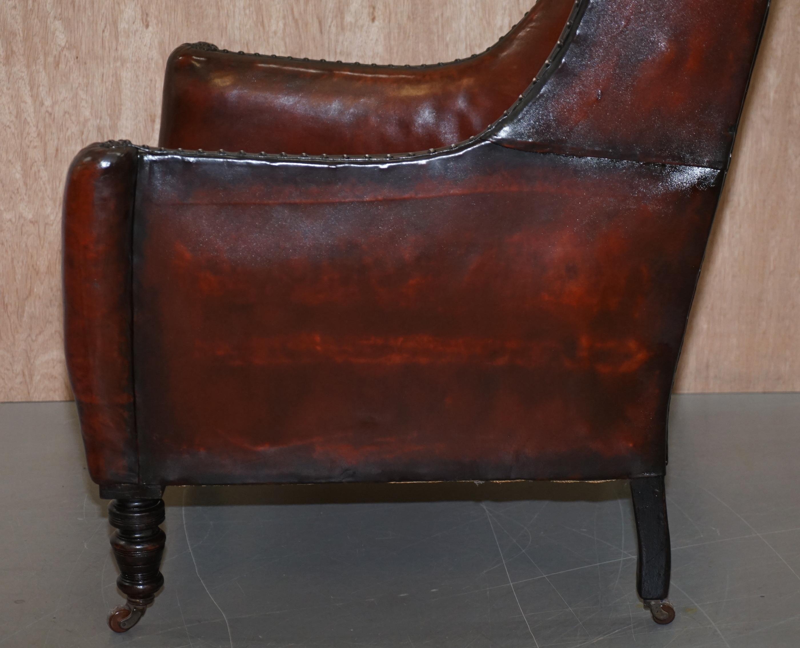 Elegant Classic Fully Restored Edwardian Brown Leather Club Wingback Armchair 11