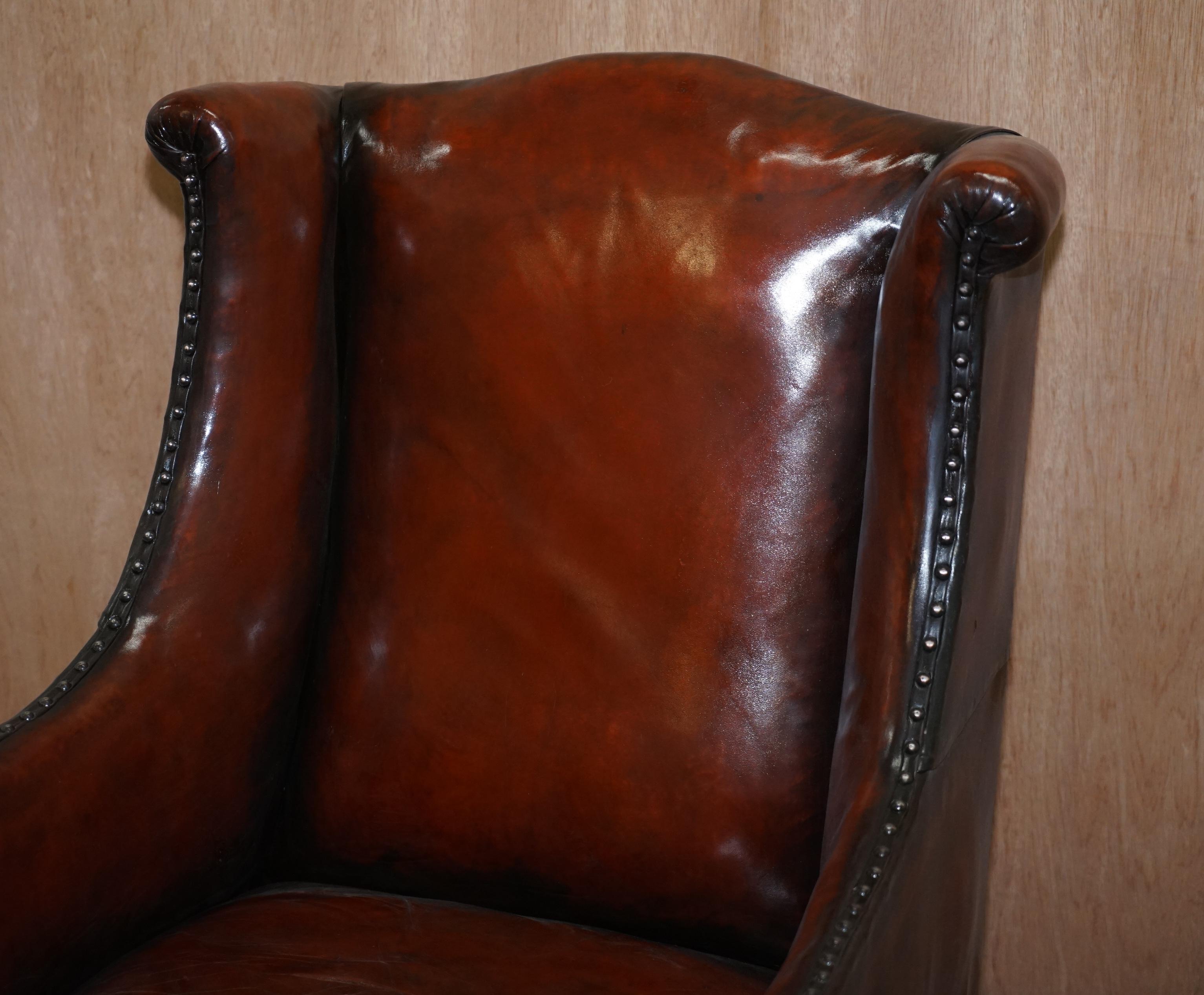 brown leather wingback armchair