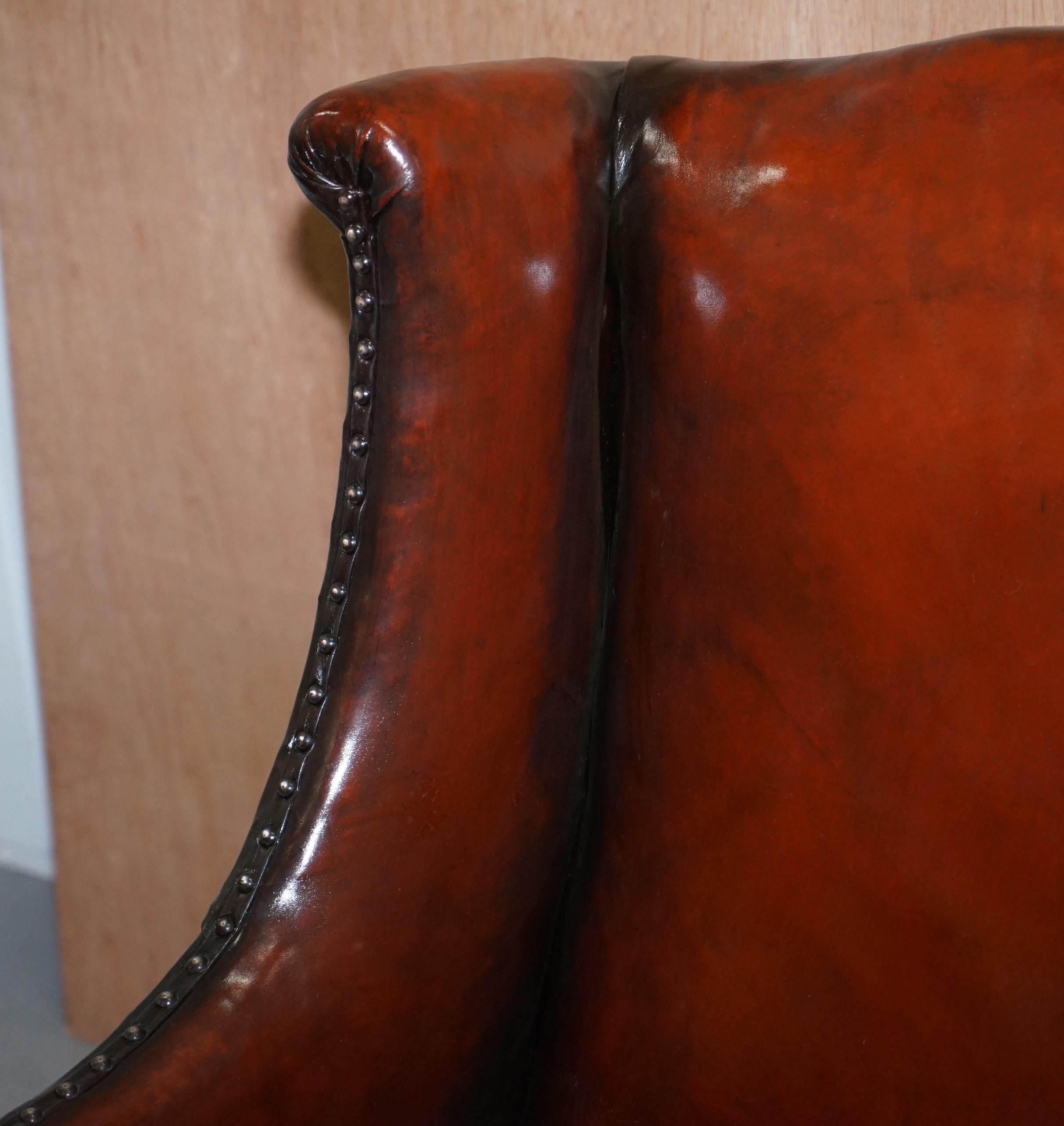 Hand-Crafted Elegant Classic Fully Restored Edwardian Brown Leather Club Wingback Armchair