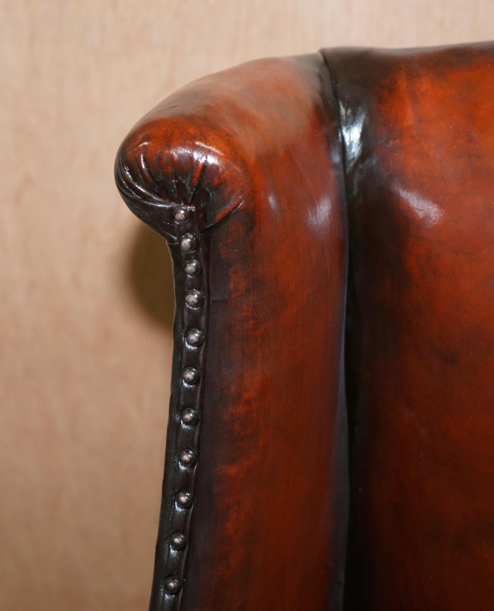 Early 20th Century Elegant Classic Fully Restored Edwardian Brown Leather Club Wingback Armchair