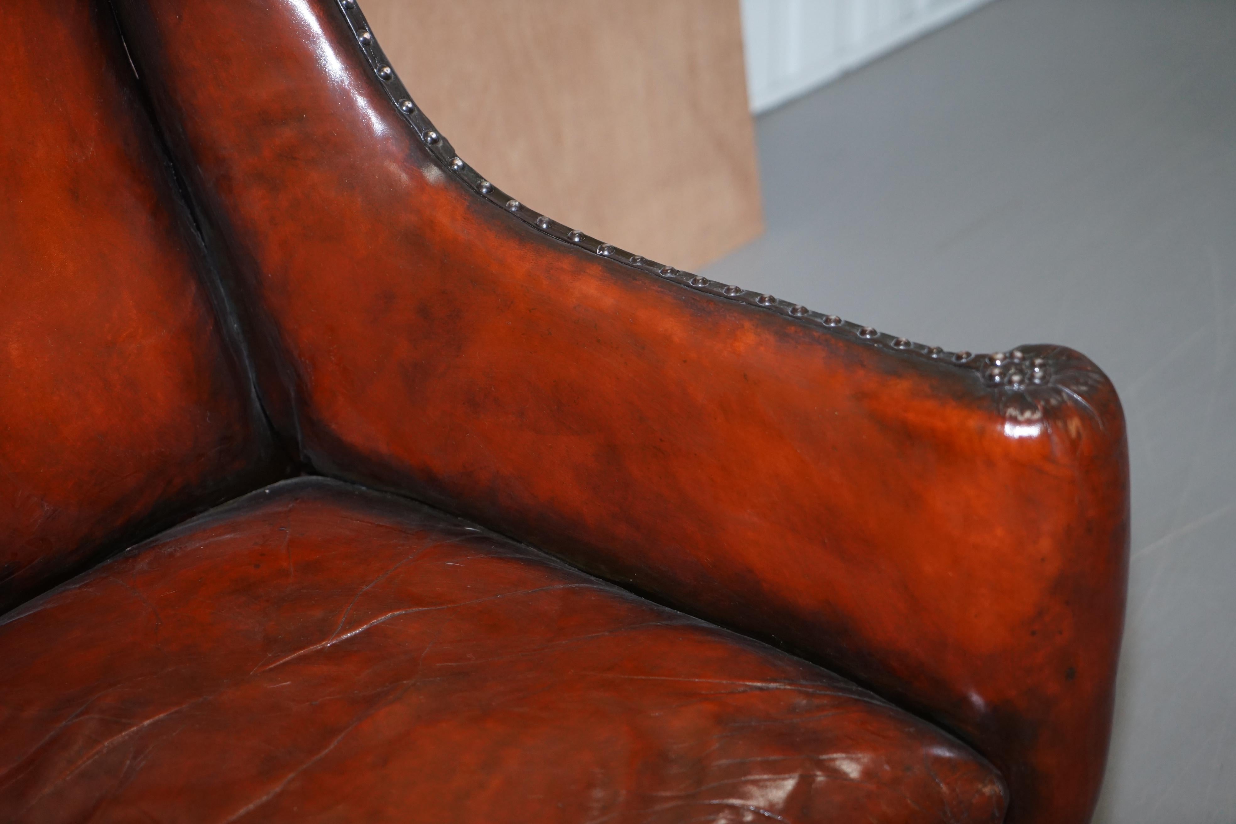 Elegant Classic Fully Restored Edwardian Brown Leather Club Wingback Armchair 1