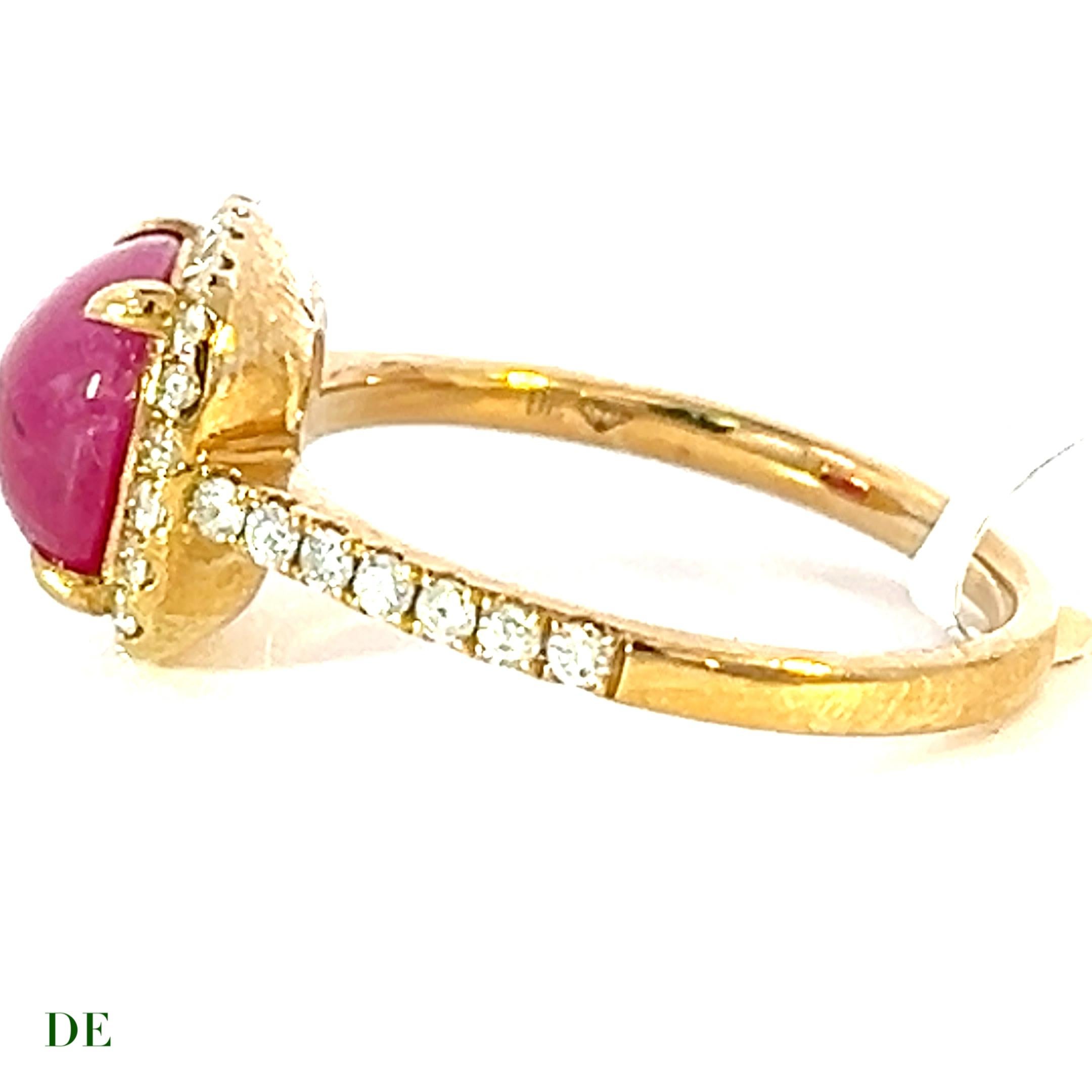 Elegant Classic Natural Cab Vibrant Ruby 2.68 ct 14k .36 ct Diamond Ring In New Condition For Sale In kowloon, Kowloon
