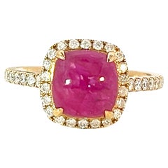 Elegant Classic Natural Cab Vibrant Ruby 2.68 ct 14k .36 ct Diamond Ring