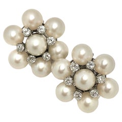 Elegant, Classic Pearl and Diamond Cocktail Earrings