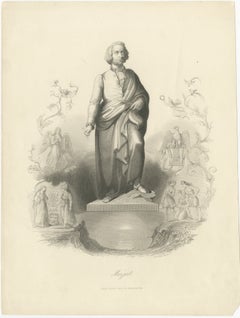 Elegant portrait classique de Wolfgang Amadeus Mozart - Gravure ancienne, 1850