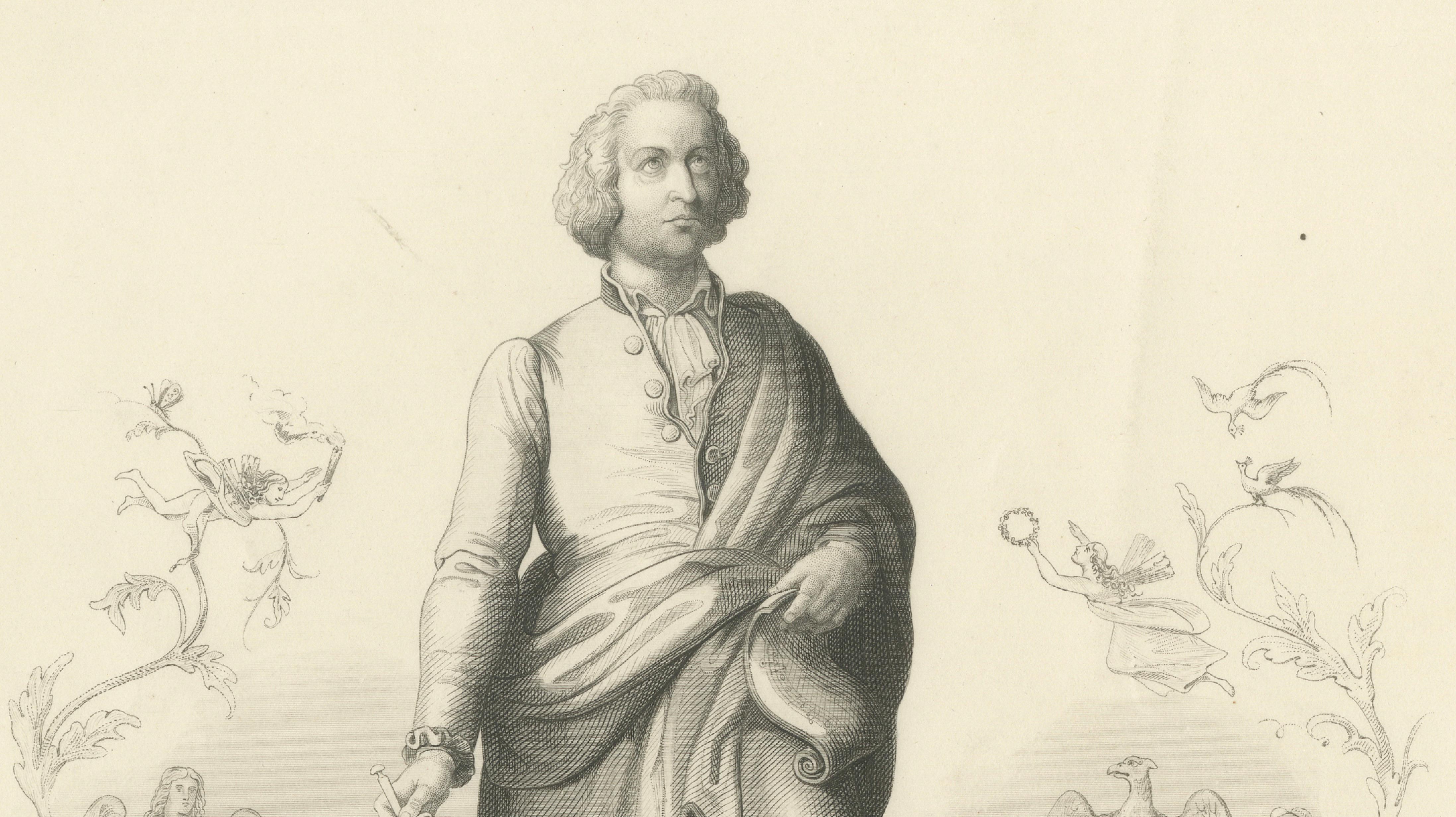 Elegant Classical Portrait of Wolfgang Amadeus Mozart – Antique Engraving, 1850