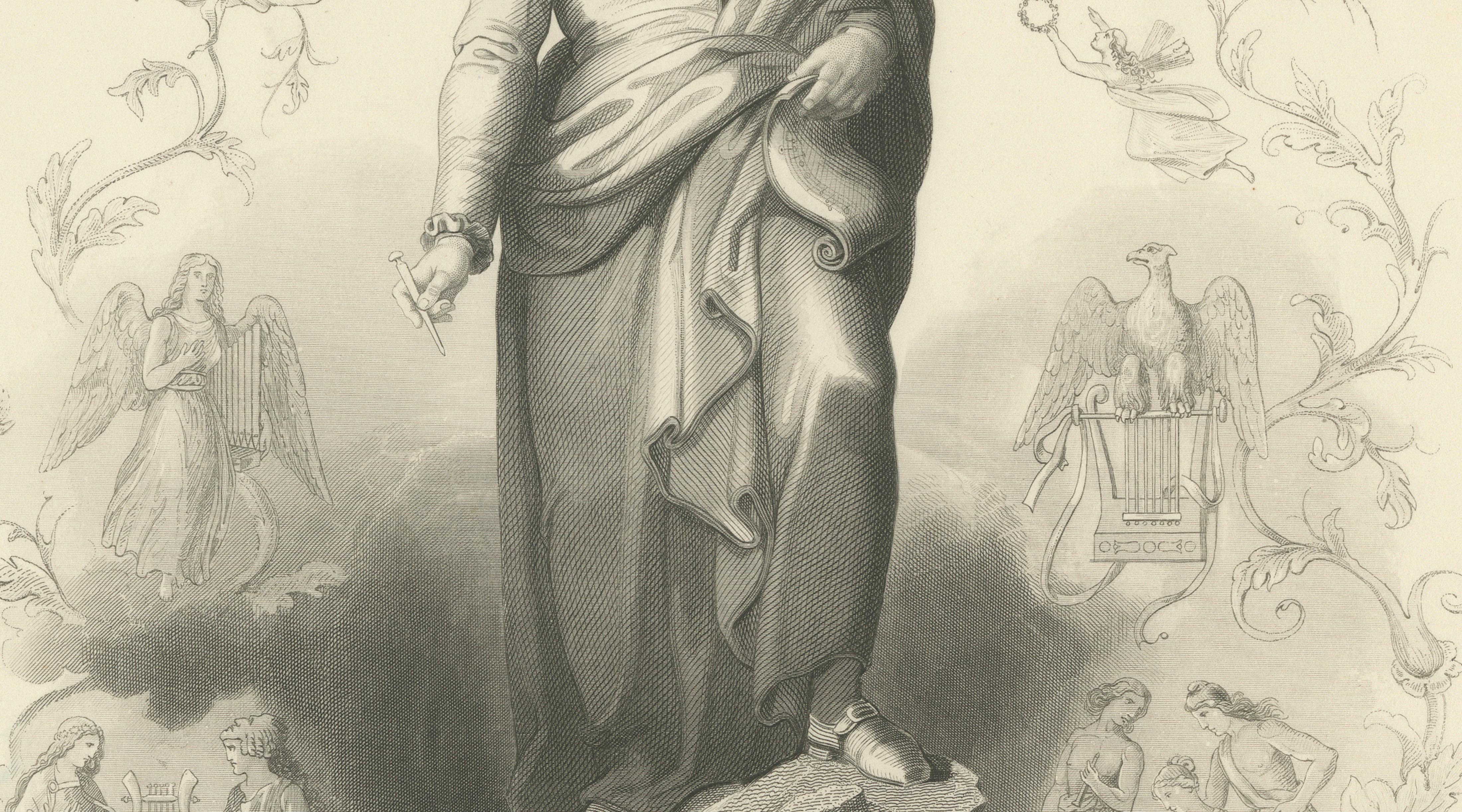 Elegant Classical Portrait of Wolfgang Amadeus Mozart – Antique Engraving, 1850