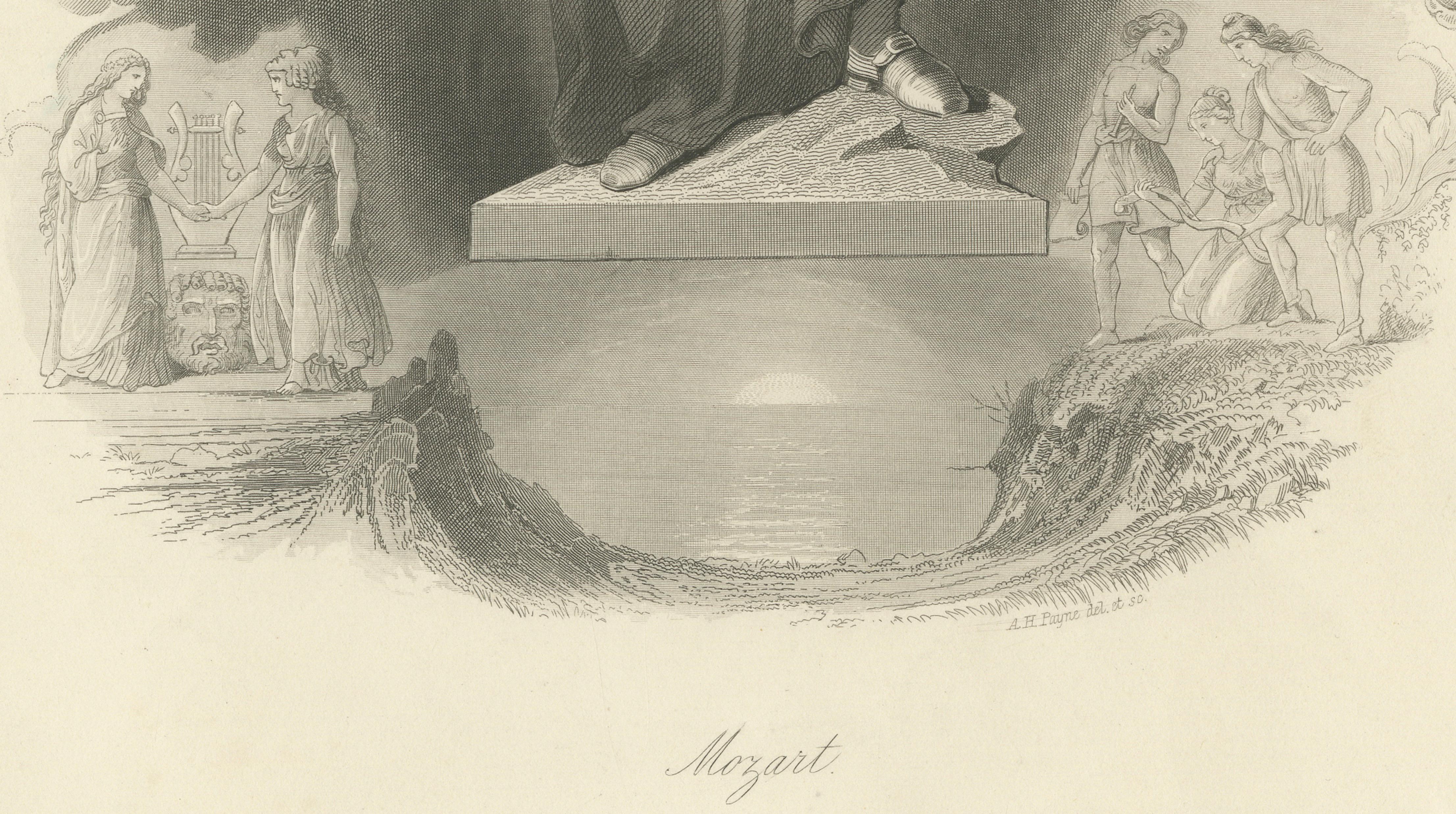 Elegant Classical Portrait of Wolfgang Amadeus Mozart – Antique Engraving, 1850