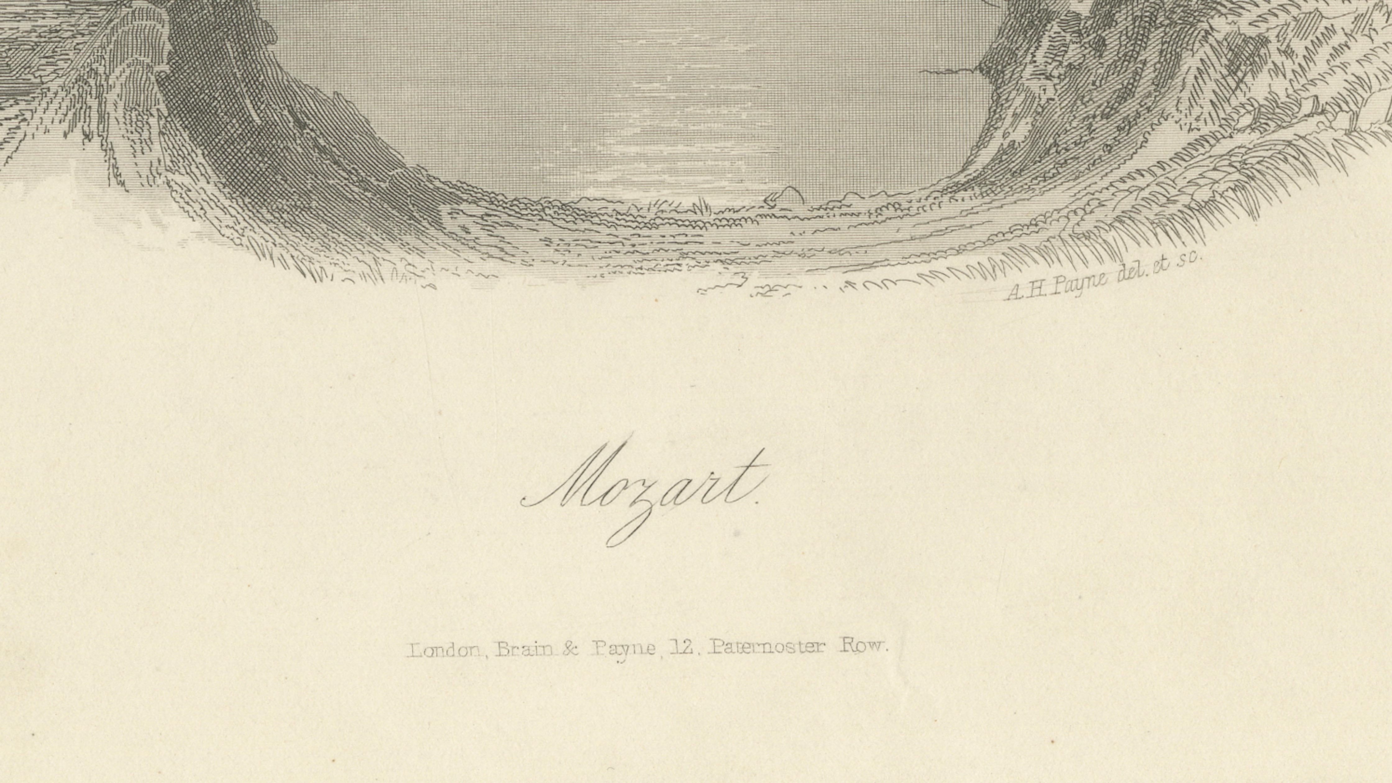 Elegant Classical Portrait of Wolfgang Amadeus Mozart – Antique Engraving, 1850