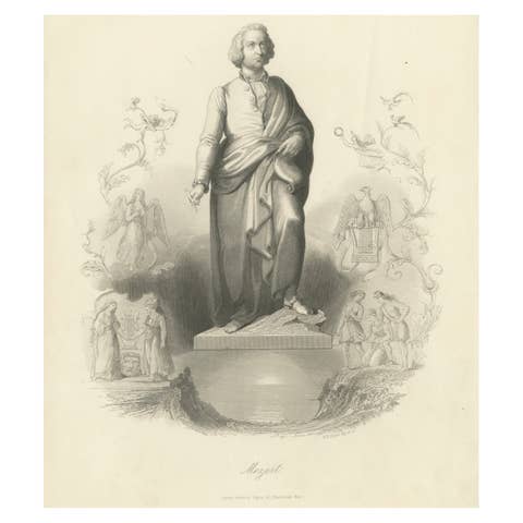 Elegant Classical Portrait of Wolfgang Amadeus Mozart – Antique Engraving, 1850