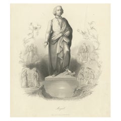 Elegant Classical Portrait of Wolfgang Amadeus Mozart – Antique Engraving, 1850