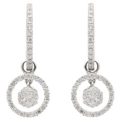 Elegant Clip-On Style 14K White Gold Floral Diamond Dangle Earrings