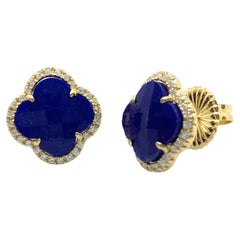 Elegant Clover Shape Lapis Lazuli Vermeil Stud Earrings